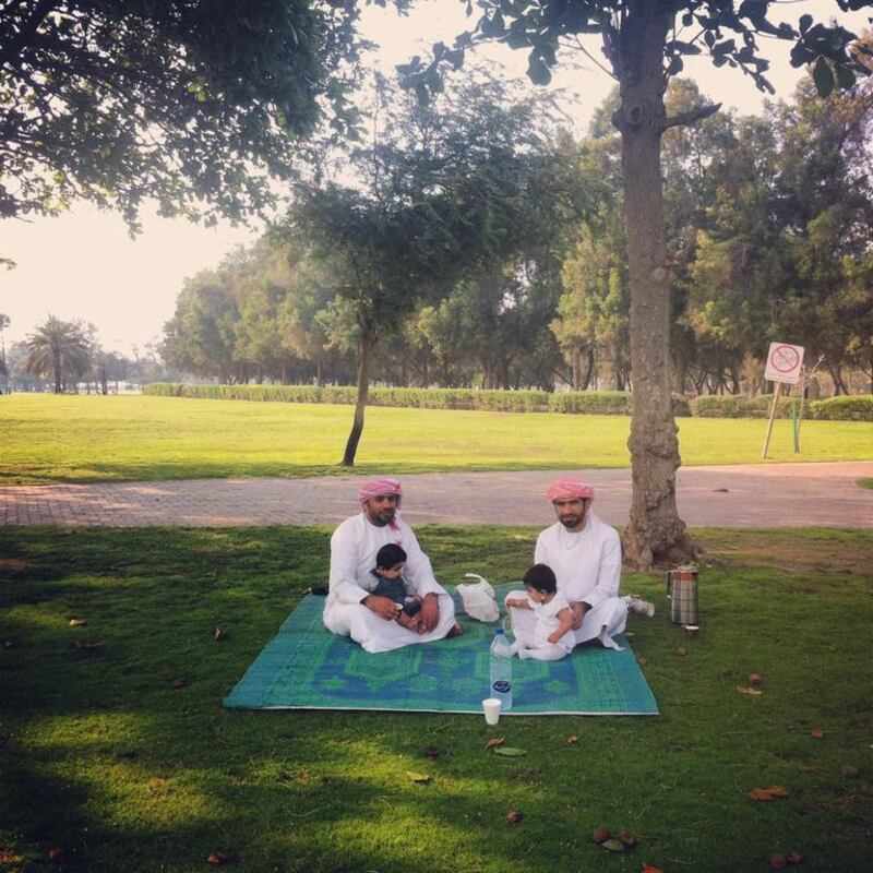 Young Emirati men at Safa Park in Dubai. Photo by Tamara Abdul Hadi, (@tamarabdul), March 2014.