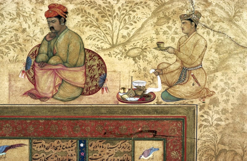Detail of Figures from Mughal Painting with Man and Attendant   (Photo by Barney Burstein/Corbis/VCG via Getty Images)