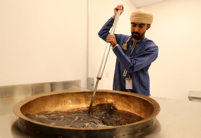 Preparing halwa, a traditional dessert, at the Oman pavilion 