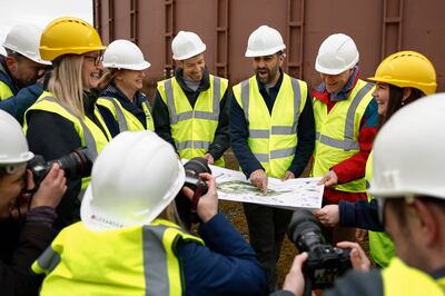 Humza Yousaf (C) on the SNP leadership campaign trail in Dundee.  Getty Images