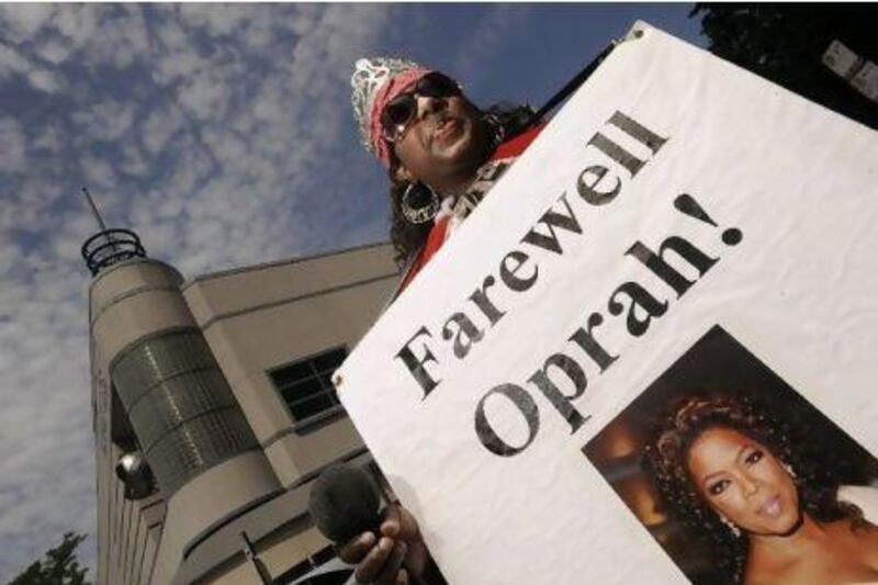 Kimberly Adams of Chicago stands outside Harpo Studios before the final taping of the Oprah Winfrey Show in Chicago.