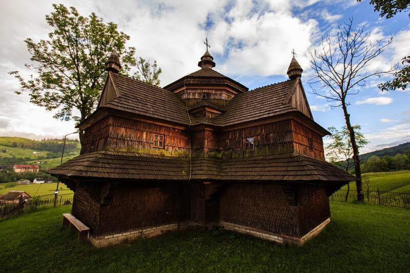 Wooden Tserkvas of the Carpathian Region in Poland and Ukraine - The Church of the Ascension of Our Lord, pictured above, in Yasinia village, Rakhiv district, Zakarpattia region, western Ukraine. This wooden church dates from the 19th century. Date of Unesco inscription: 2013. Getty