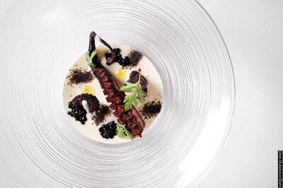 Grilled octopus at Dam, a one Michelin star restaurant in Slovenia. Courtesy Dam 