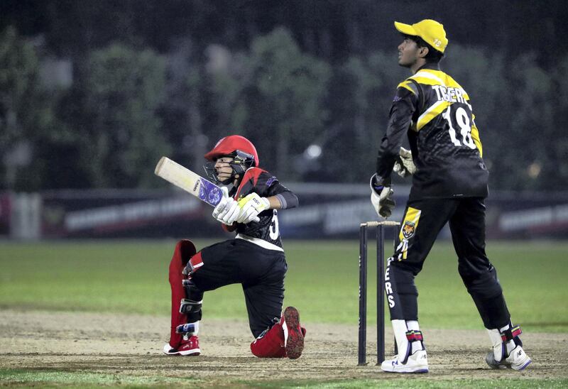 Ajman, United Arab Emirates - Reporter: Paul Radley. Sport. Cricket. Panther's Tanish bats during the game between Panthers vs Tigers in the Karwan Rising Stars F40 Final. Thursday, February 11th, 2021. Ajman. Chris Whiteoak / The National