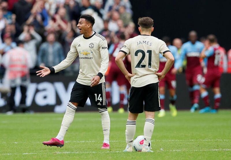 Manchester United's Jesse Lingard reacts after West Ham United's second goal. Reuters