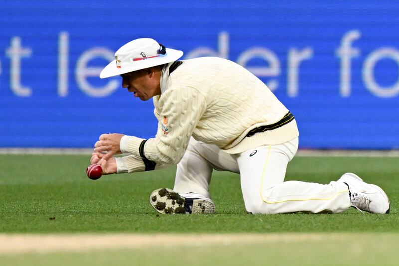 Australia's David Warner drops a catch of South African batsman Theunis de Bruyn. AFP