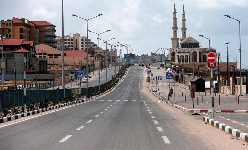 The empty Rashid main street in Gaza City during lockdown amidst measures to contain the coronavirus. AFP