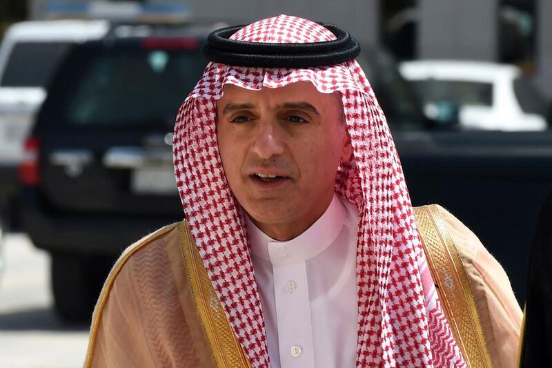 Saudi foreign minister Adel Al Jubeir discussed the Yemen conflict with US secretary of state John Kerry, British foreign secretary Boris Johnson and officials from the UAE in London on Sunday. Fayez Nureldine/AFP