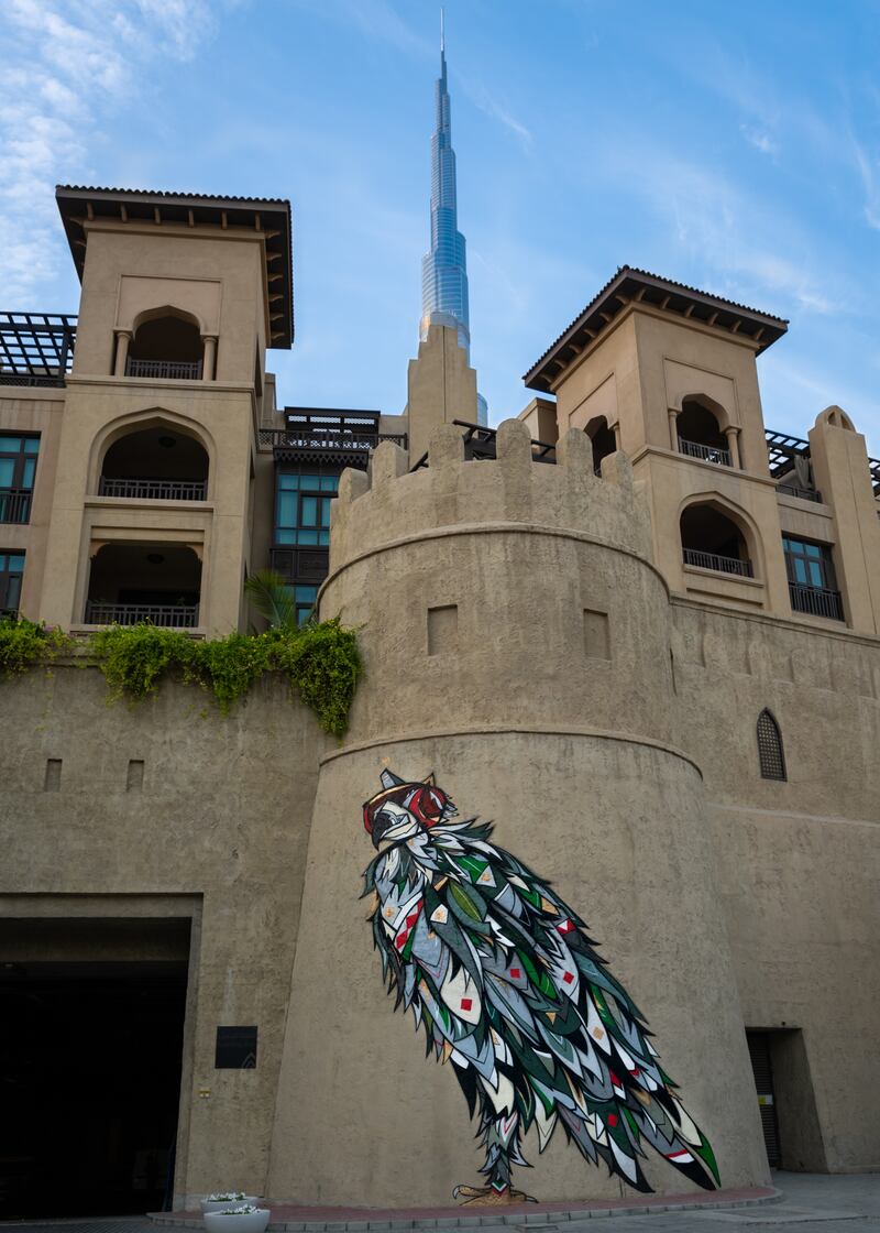 A mural of a falcon created by Mohiuddin in Dubai. Courtesy of the artist