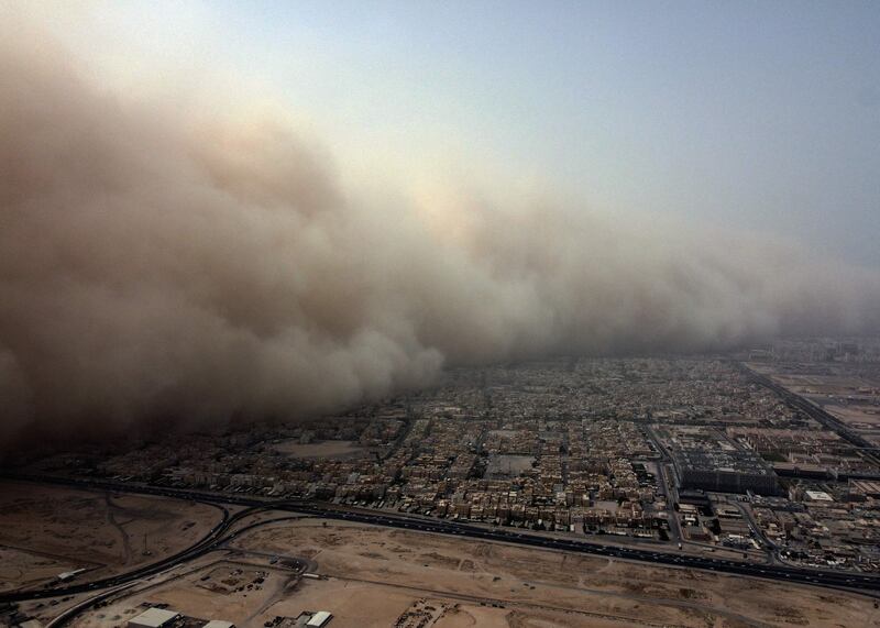 A massive dust storm heads towards Kuwait City. AFP