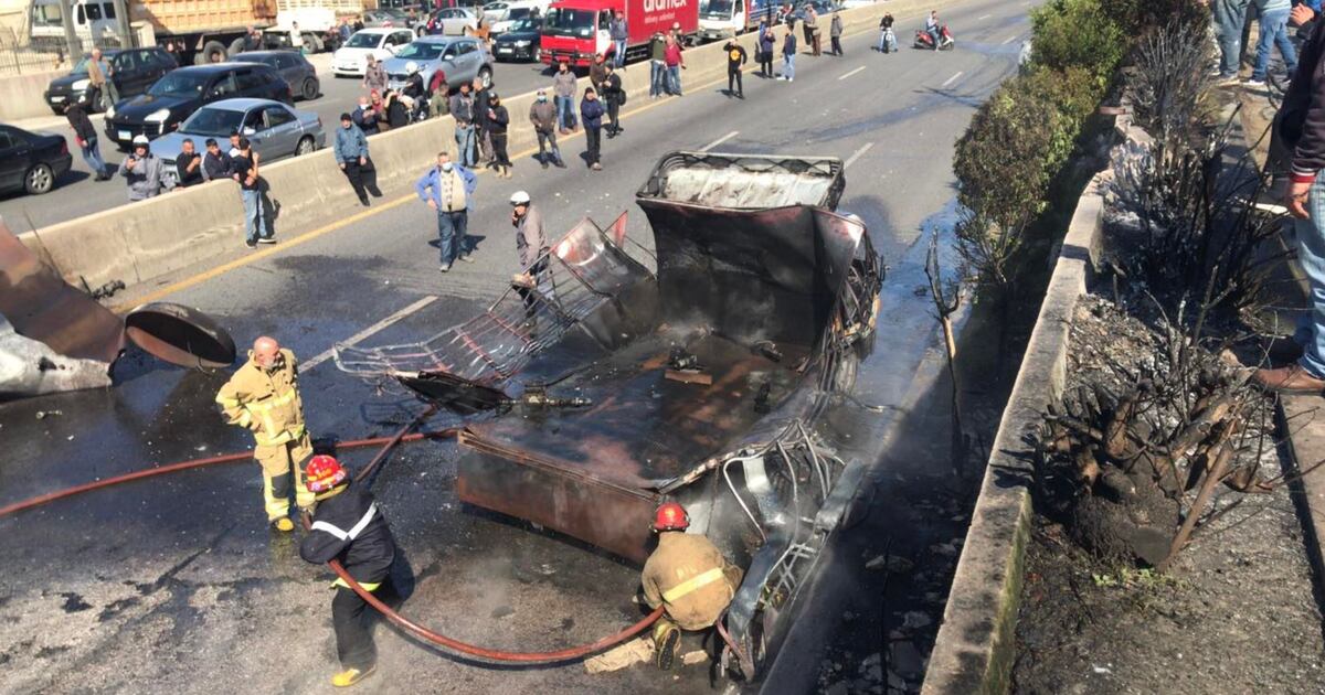 Watch: jets of flame as gas tank truck explodes on highway north of Beirut