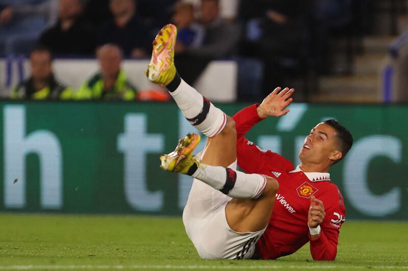 Cristiano Ronaldo takes a tumble. AFP