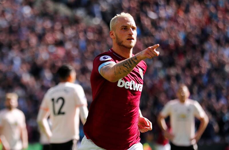 Soccer Football - Premier League - West Ham United v Manchester United - London Stadium, London, Britain - September 29, 2018  West Ham's Marko Arnautovic celebrates scoring their third goal   REUTERS/Eddie Keogh  EDITORIAL USE ONLY. No use with unauthorized audio, video, data, fixture lists, club/league logos or "live" services. Online in-match use limited to 75 images, no video emulation. No use in betting, games or single club/league/player publications.  Please contact your account representative for further details.