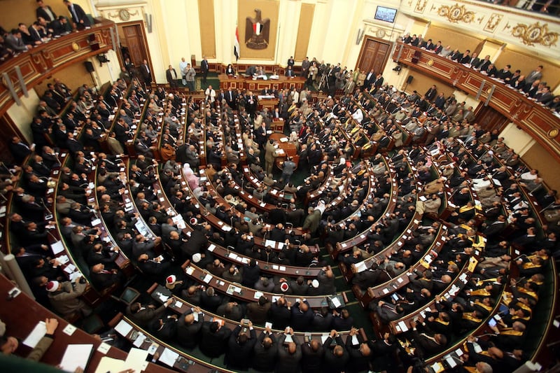epa07342602 (FILE) - The first Egyptian parliament session after the revolution that ousted former President Hosni Mubarak, in Cairo, Egypt, 23 January 2012 (Reissued 04 February 2019). According to reports on 04 February 2019, the Egyptian Parliament started discussing proposed amendments to articles of Egypt's 2014 constitution. The major proposed amendment is a transitional article that allows current Egyptian President Abdel Fattah al-Sisi to run for two more terms of six years each, as well as adding a Vice President position and bringing back the Senate that was cancelled in 2014.  EPA/KHALED ELFIQI *** Local Caption *** 50266594