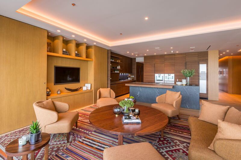 The living space at Omniyat’s One Palm residences in Dubai All photos by Seven Media