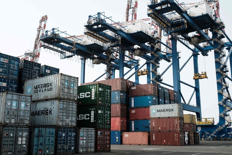 A picture shows a general view of Doraleh Multi-Purpose Port in Djibouti, on July 4, 2018.  East Africa's smallest country Djibouti launched on July 5, the first phase of Africa's biggest free-trade zone, seeking to capitalise on its strategic position on one of the world's busiest trade routes located at the intersection of major international shipping lines connecting Asia, Africa and Europe, the gateway to the Suez canal. / AFP / Yasuyoshi CHIBA
