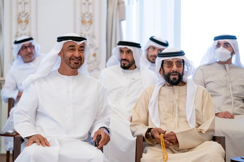 Sheikh Tahnoun bin Mohamed, Ruler's Representative in Al Ain Region and Sheikh Mohamed bin Zayed, Crown Prince of Abu Dhabi and Deputy Supreme Commander of the Armed Forces.