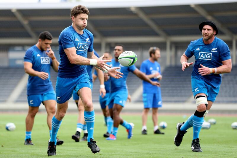 KASHIWA, JAPAN - SEPTEMBER 11: Beauden Barrett of the All Blacks runs through drills during a New Zealand training session at Kashiwa no Ha Park Stadium on September 11, 2019 in Kashiwa, Chiba, Japan. (Photo by Hannah Peters/Getty Images)