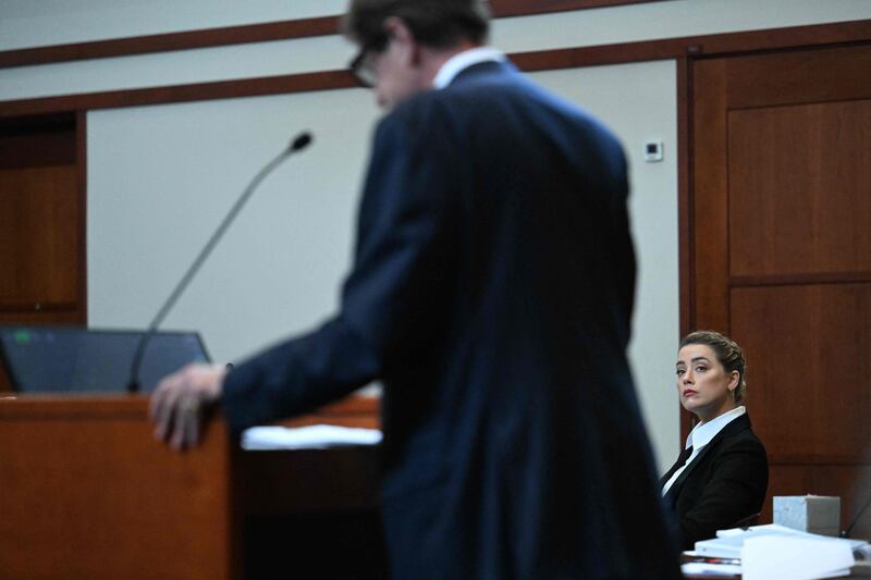 Actress Amber Heard looks on during a hearing at the Fairfax County Circuit Courthouse. AFP