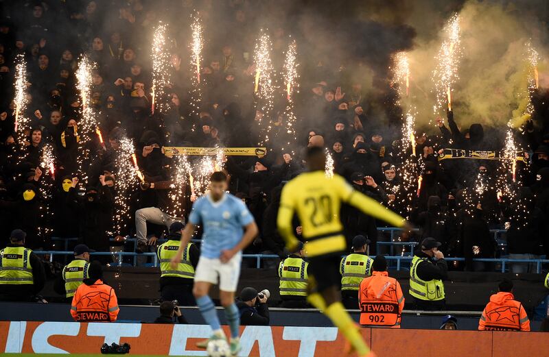 Young Boys supporters light fireworks during the Uefa Champions League match. EPA