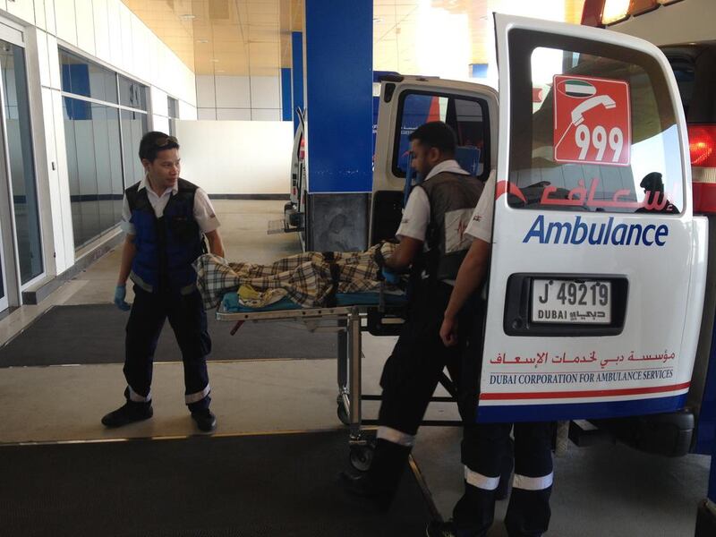 An ambulance arrives at Rashid Hospital. Jaime Puebla / The National 