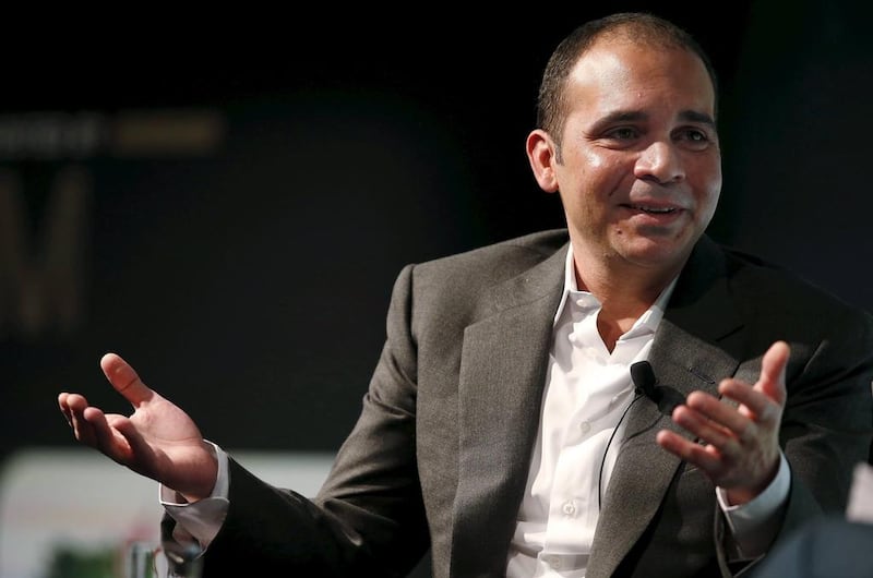 FIFA vice-president Prince Ali Bin Al Hussein of Jordan gestures during a speech on the future of football at the Soccerex convention in Manchester, northern Britain, in this file picture taken September 7, 2015. Prince Ali Bin Al Hussein of Jordan formally submitted his candidature to be FIFA president on October 15, 2015, pledging to restore the reputation of world soccer's scandal-ridden governing body. REUTERS/Phil Noble/Files 