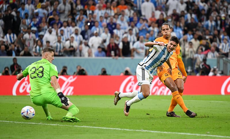 Nahuel Molina scores for Argentina. Getty