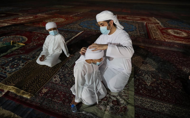 Preparing for prayer time at Nad Al Hammar Eid musallah in Dubai. EPA