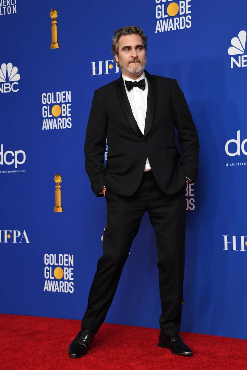 Joaquin Phoenix, wearing Stella McCartney, at the 77th annual Golden Globe Awards at the Beverly Hilton Hotel on January 5, 2020. EPA