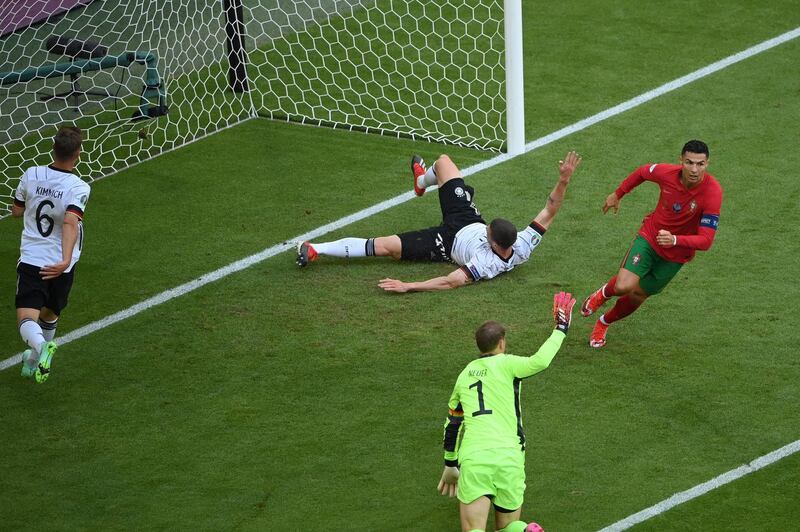 Portugal's forward Cristiano Ronaldo celebrates scoring against Germany in a 4-1 defeat. AFP