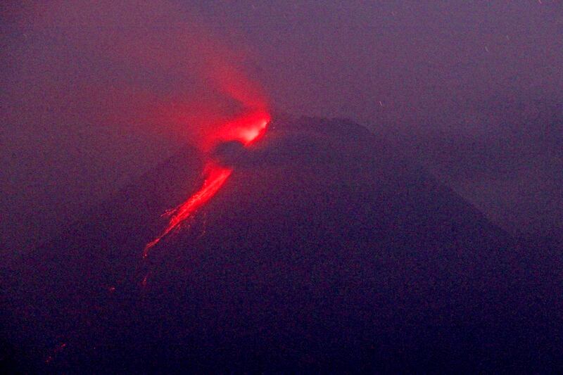 Hot lava runs down from the crater of Mount Merapi. AP