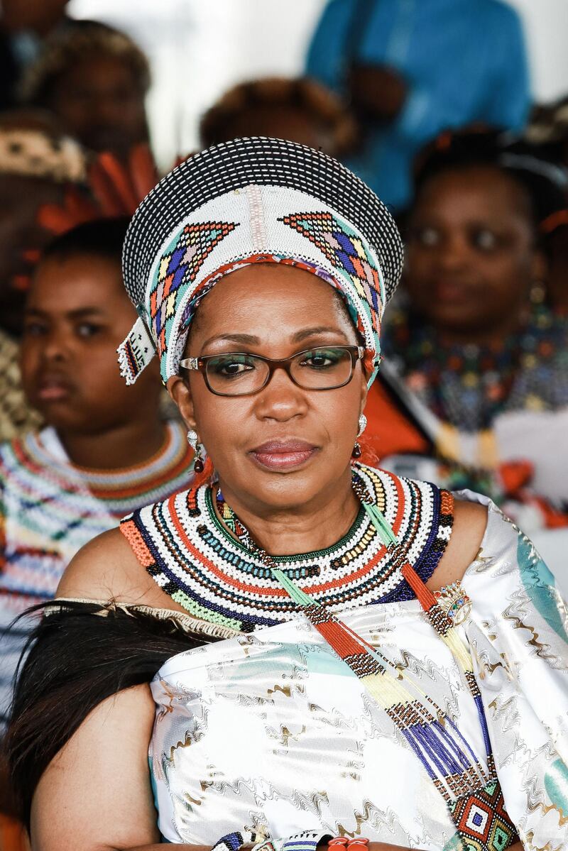 (FILES) In this file photo taken on September 22, 2013, Zulu Queen Mantfombi Dlamini Zulu attends the festival of ' Zulu 200' celebrating the existence of the Zulu Nation at the King Shaka International airport in Durban.  Queen Shiyiwe Mantfombi Dlamini Zulu, the regent of the Zulu nation and senior wife of South Africa's recently deceased Zulu King Goodwill Zwelithini, died unexpectedly on April 29, 2021, the royal palace announced. The sudden death of Dlamini-Zulu, 65, comes days after she was reportedly hospitalised just weeks after her husband's burial.
 / AFP / RAJESH JANTILAL
