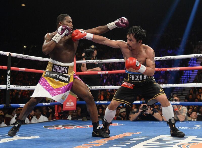 Manny Pacquiao and Adrien Broner in action. Reuters