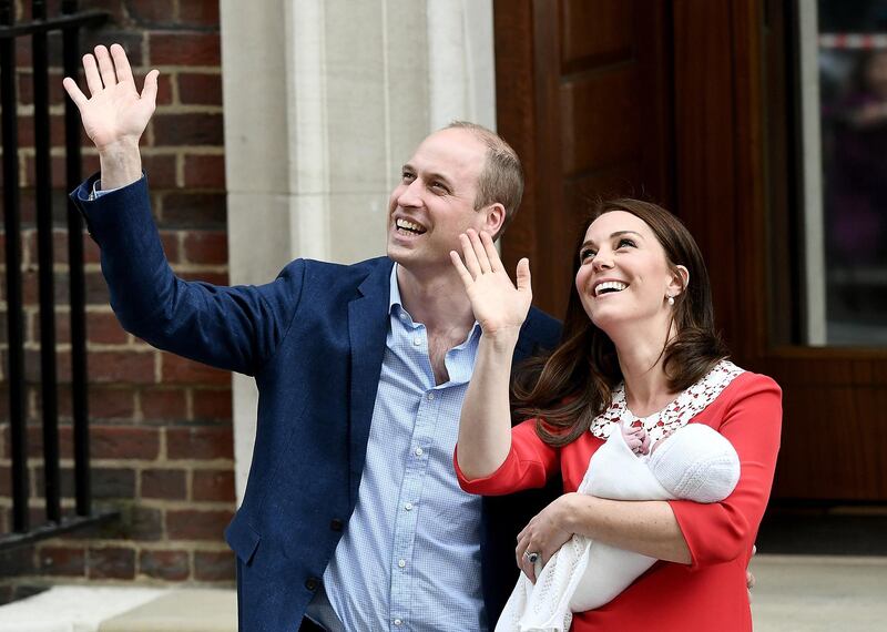 Catherine, Duchess of Cambridge and Prince William, Duke of Cambridge, show off their newborn son outside St Mary's Hospital on April 23, 2018 in London, England. (Gareth Cattermole/Getty Images)
