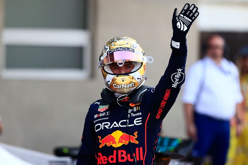 Red Bull Racing driver Max Verstappen celebrates after taking pole position for the Formula One Mexico Grand Prix at the Hermanos Rodriguez racetrack in Mexico City on October 29, 2022. AFP