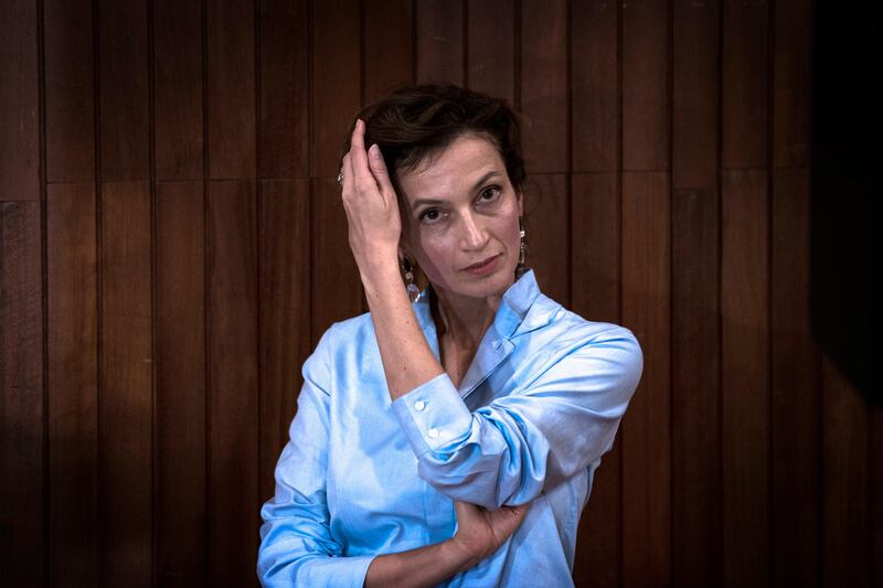 epaselect epa06263998 Former French Culture Minister Audrey Azoulay delivers a speech to the press after being elected Director General of the United Nations Educational, Scientific and Cultural Organization (UNESCO) at the organization's headquarter in Paris, France, 13 October 2017. She won the election with 30 votes against 28 for her opponent the Qatari Hamad Al-Kawari.  EPA/ETIENNE LAURENT