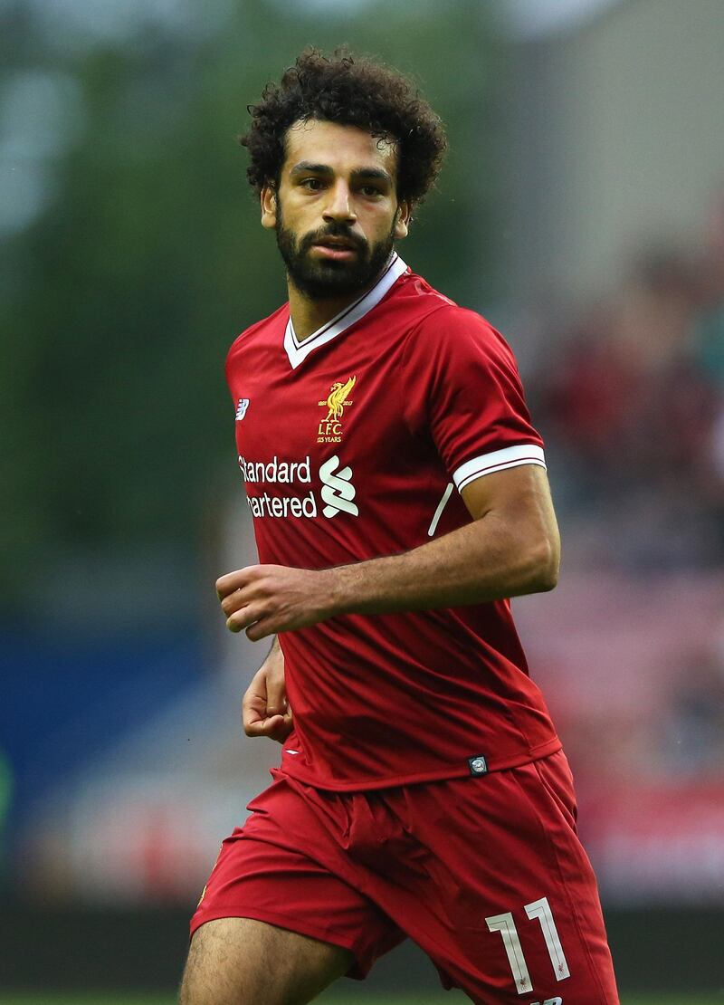 WIGAN, ENGLAND - JULY 14:  Mohamed Salah of Liverpool during the pre-season friendly match between Wigan Athletic and Liverpool at DW Stadium on July 14, 2017 in Wigan, England.  (Photo by Alex Livesey/Getty Images)