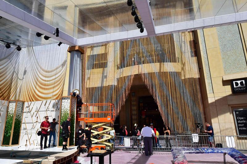The Oscars red carpet arrivals area taking shape. AFP