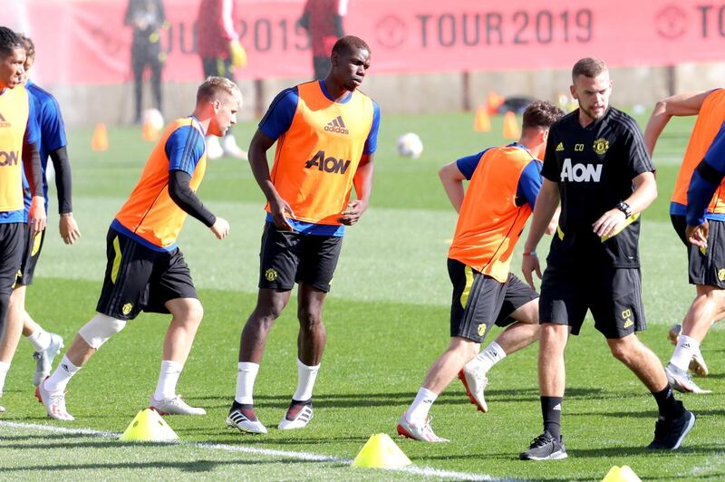 Paul Pogba is seen during a training session at the WACA in Perth.  EPA