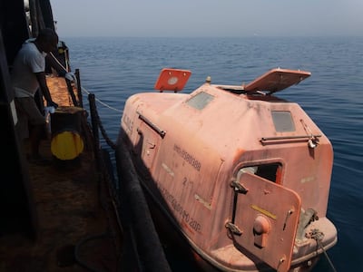 Four crew on the abandoned Tamim Aldar attempted to leave their ship on a lifeboat on Saturday, after concerns the tanker could sink. Courtesy Vikash Mishra