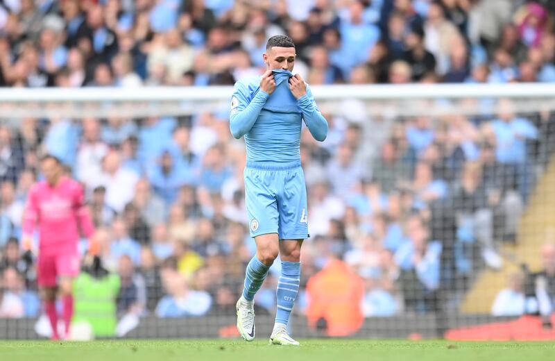 Phil Foden looks dejected following Coutinho's goal. Getty