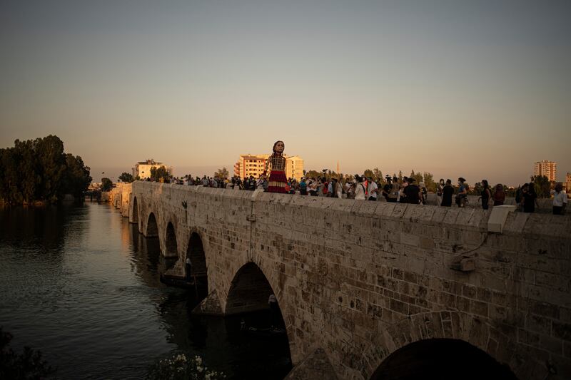 Little Amal began her four-month voyage across Europe in Gaziantep along the Syrian-Turkish border in July. Photo: Andre Liohn