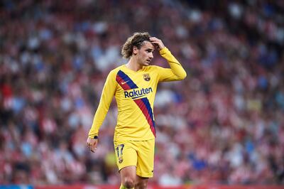 BILBAO, SPAIN - AUGUST 16: Antoine Griezmann of FC Barcelona looks on during the Liga match between Athletic Club and FC Barcelona at San Mames Stadium on August 16, 2019 in Bilbao, Spain. (Photo by Juan Manuel Serrano Arce/Getty Images)