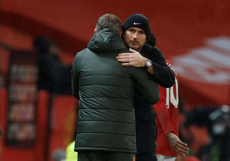 Manchester United manager Ole Gunnar Solskjaer  and Chelsea manager Frank Lampard after the match. EPA