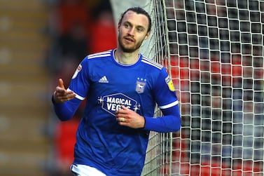 Will Keane of Ipswich Town celebrates scoring a goal against Exeter City in the Leasing.com Trophy at St James Park on January 4, 2020. Shutterstock