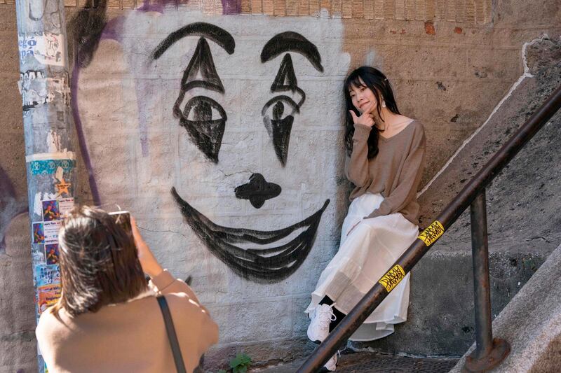 Joker-related graffiti has appeared on the Bronx staircase. AFP