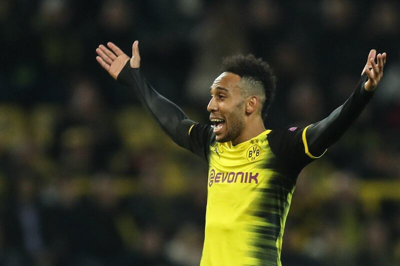 epa06333458 (FILE) Dortmund's Pierre-Emerick Aubameyang reacts during the UEFA Champions League group H soccer match between Borussia Dortmund and APOEL Nicosia in Dortmund, Germany, 01 November 2017 (reissued 16 November 2017).  Aubameyang will not be in the squad for the German Bundesliga match against Stuttgart after being left out for disciplinary reasons.  EPA/FRIEDEMANN VOGEL