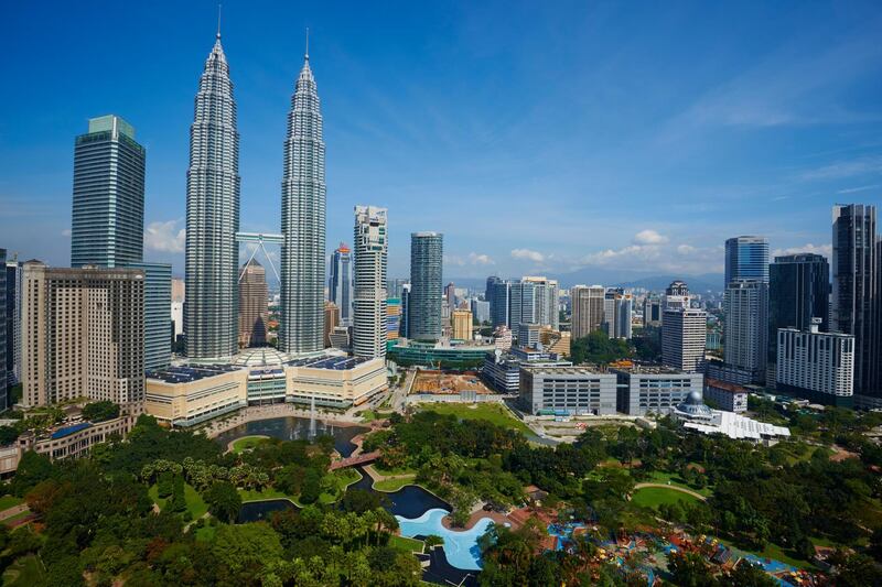 14 Jan 2013, Kuala Lumpur, Malaysia --- Malaysia, Selangor state, Kuala Lumpur, KLCC (Kuala Lumpur City Center), Petronas towers --- Image by © Bruno Morandi/Corbis