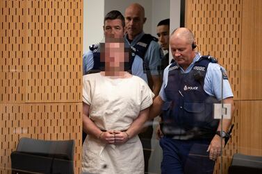 Brenton Tarrant, the main suspect in Christchurch mosque shootings on March 15, 2019, appears in court a day ater the attacks. Mark Mitchell / New Zealand Herald / Reuters