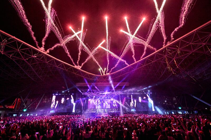 Fireworks over Etihad Park at the end of the concert 